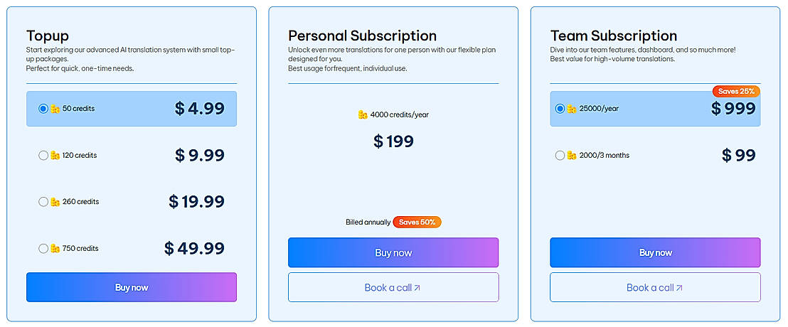 Pricing screenshot