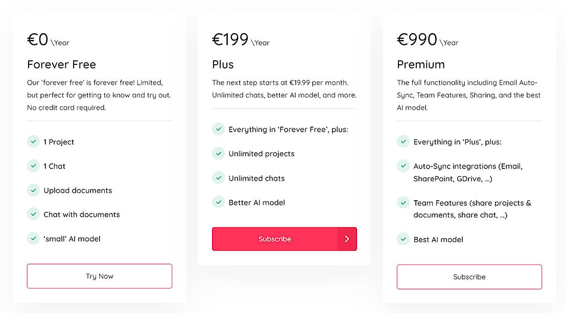 Pricing screenshot
