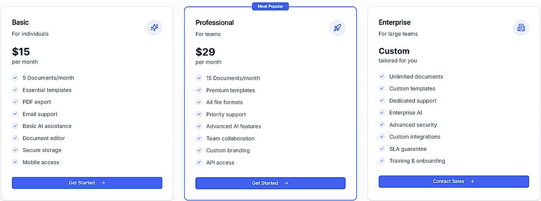Pricing screenshot