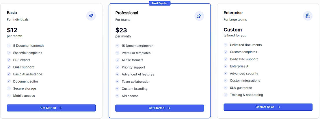 Pricing screenshot