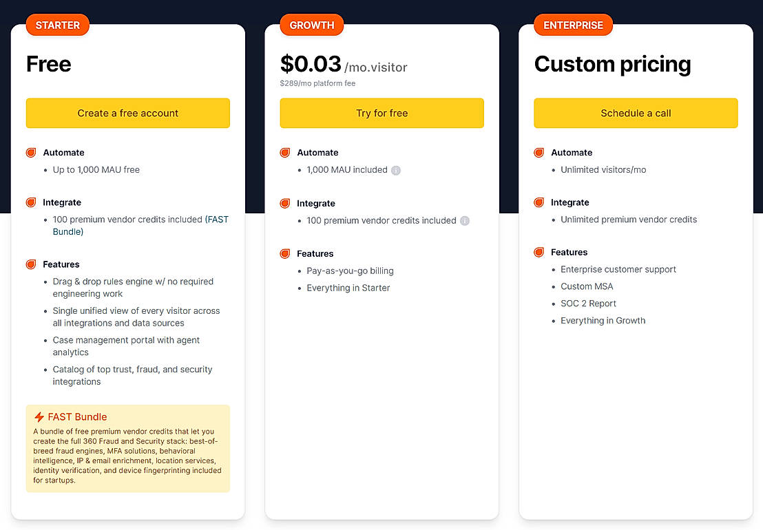 Pricing screenshot