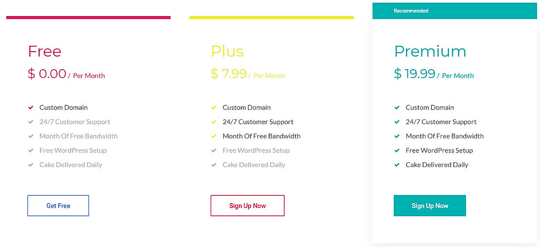 Pricing screenshot