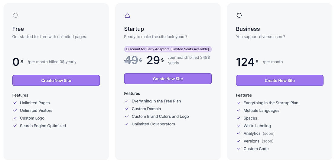 Pricing screenshot