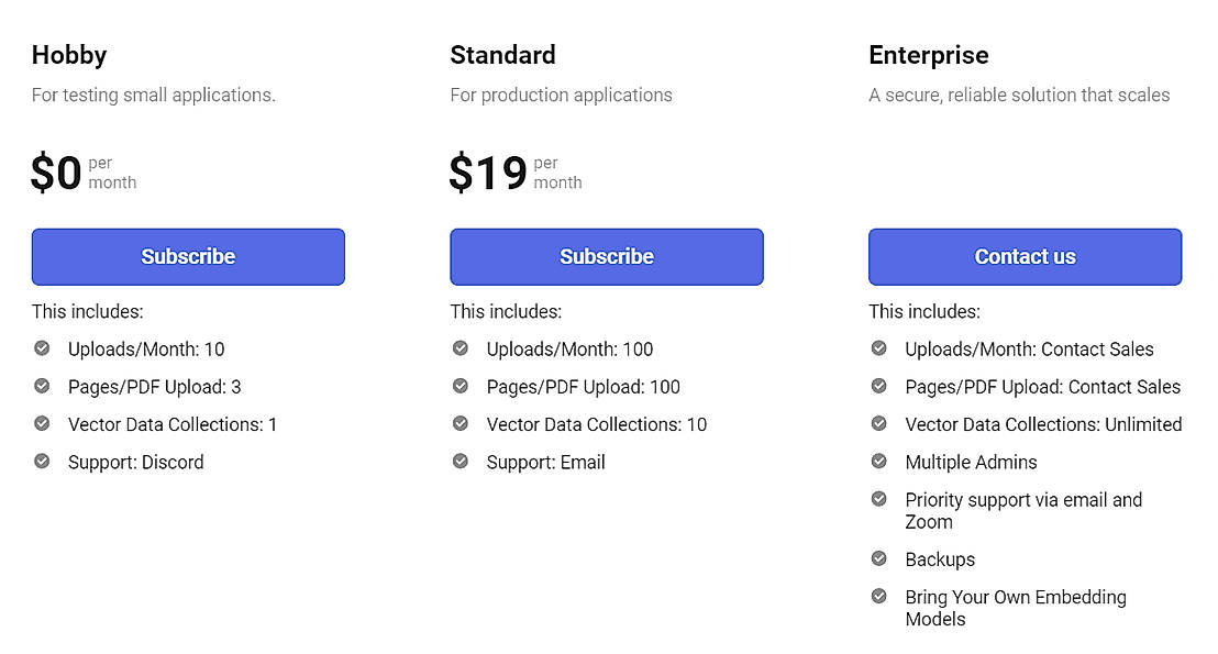 Pricing screenshot