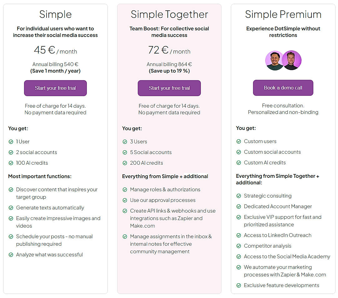 Pricing screenshot