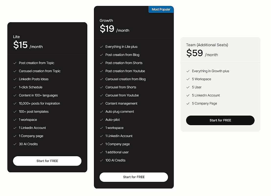 Pricing screenshot