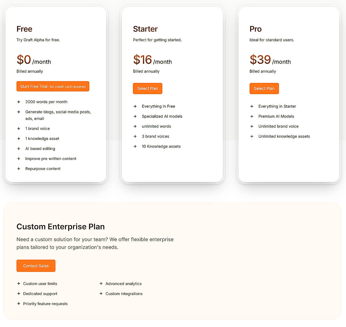 Pricing screenshot