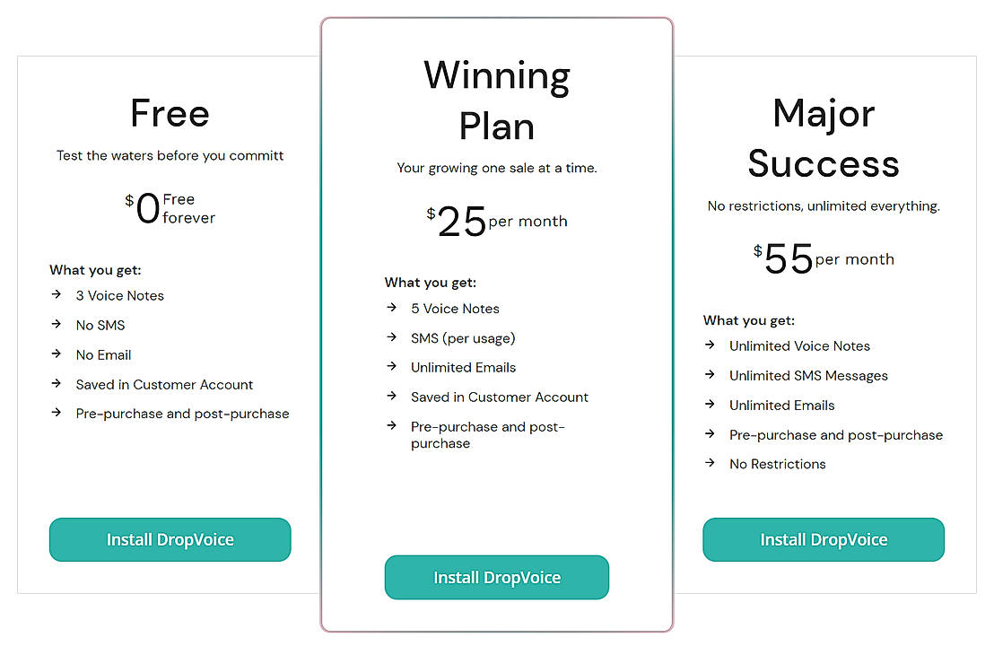 Pricing screenshot