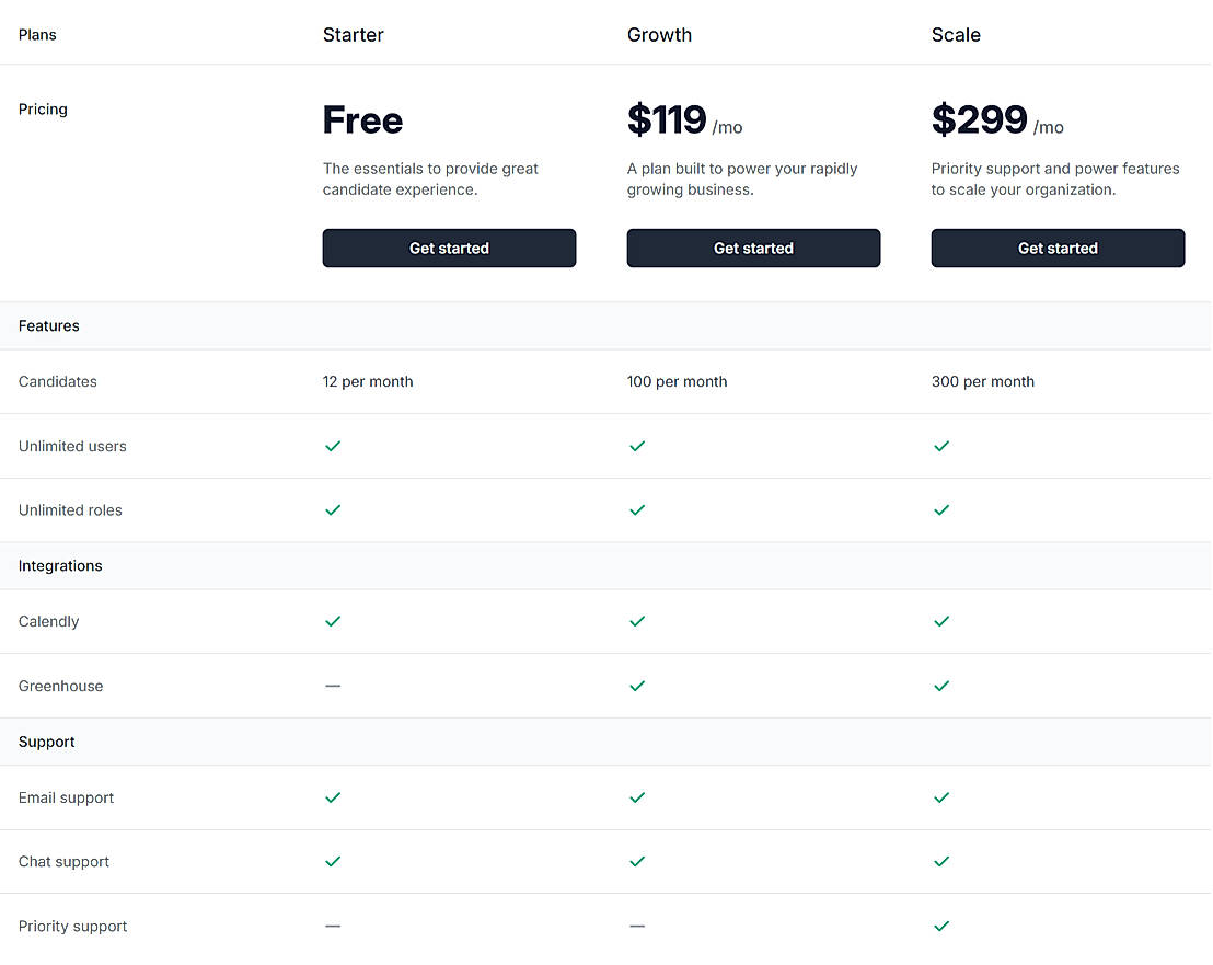 Pricing screenshot