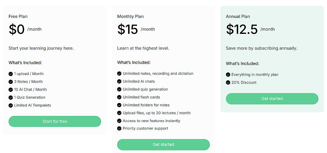 Pricing screenshot