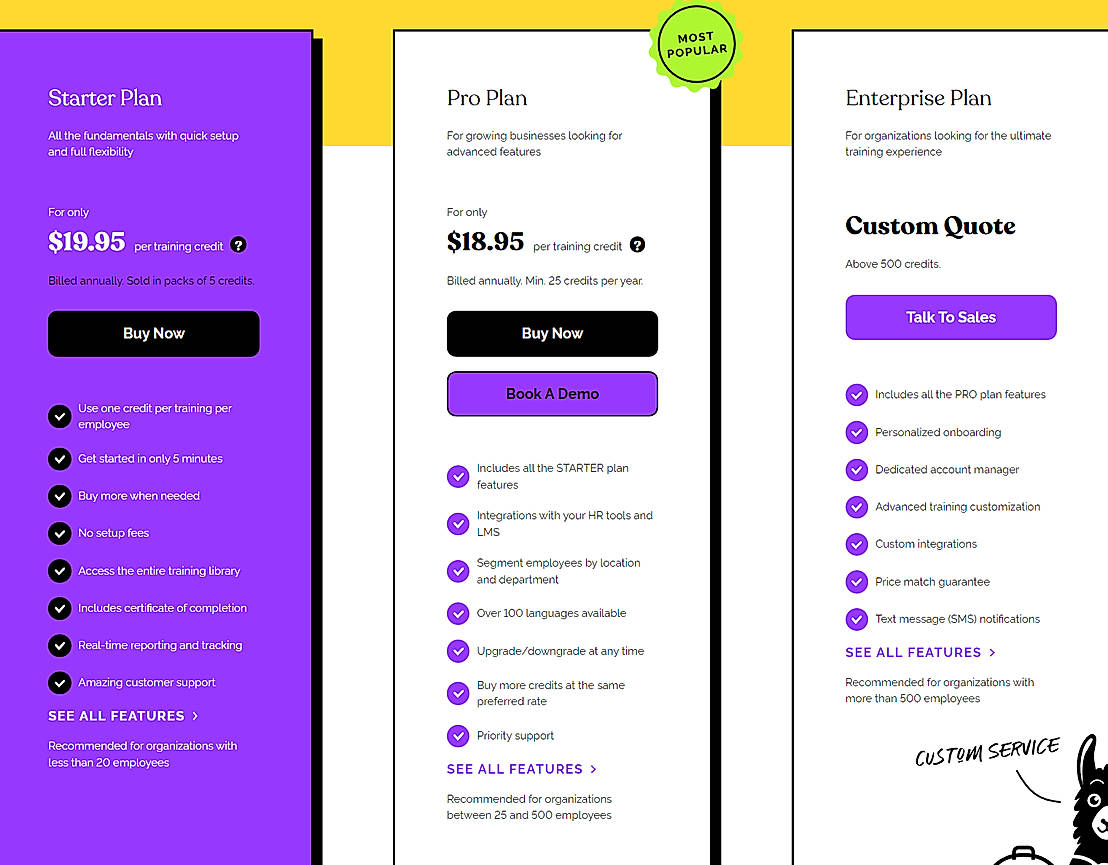 Pricing screenshot