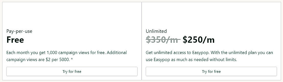 Pricing screenshot