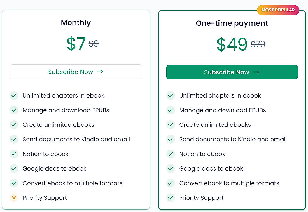 Pricing screenshot