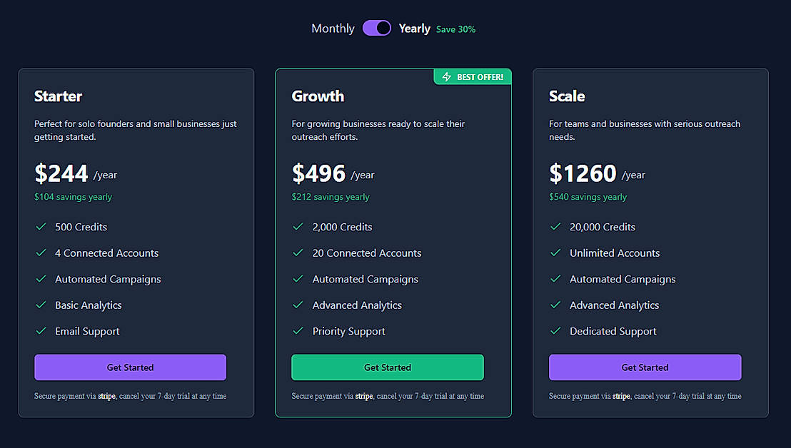 Pricing screenshot