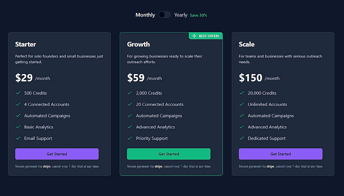 Pricing screenshot