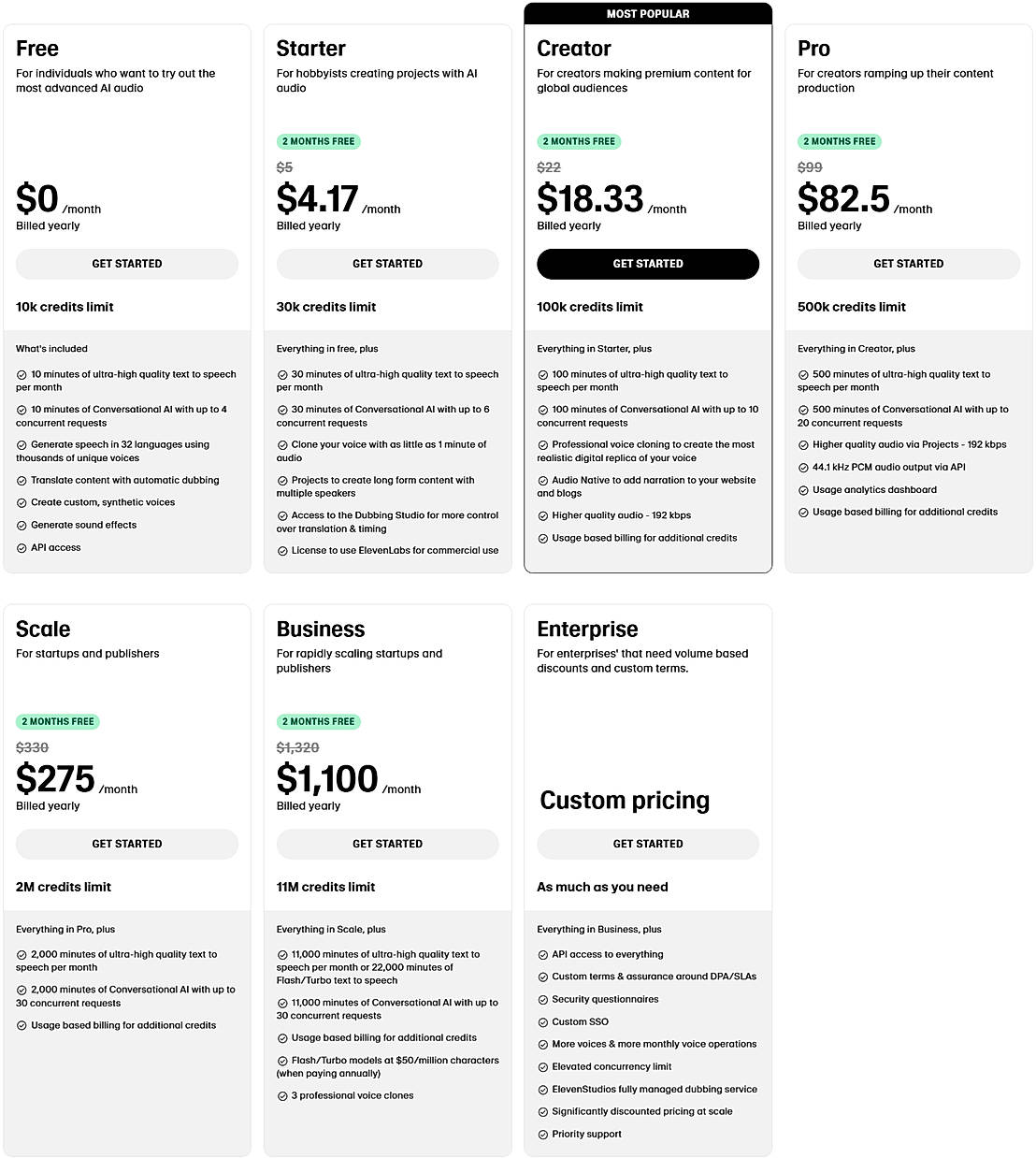 Pricing screenshot