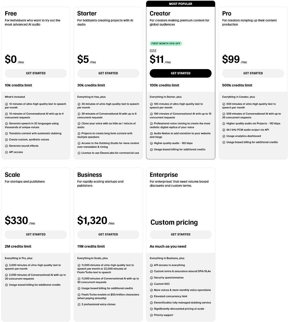 Pricing screenshot
