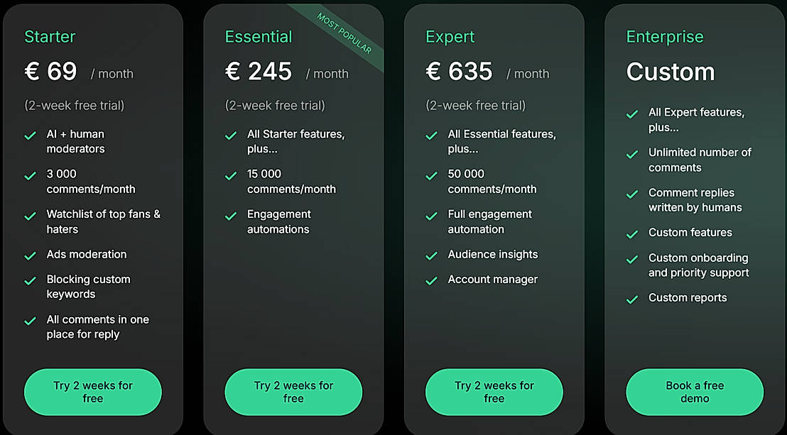 Pricing screenshot