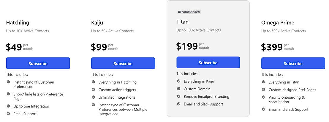 Pricing screenshot