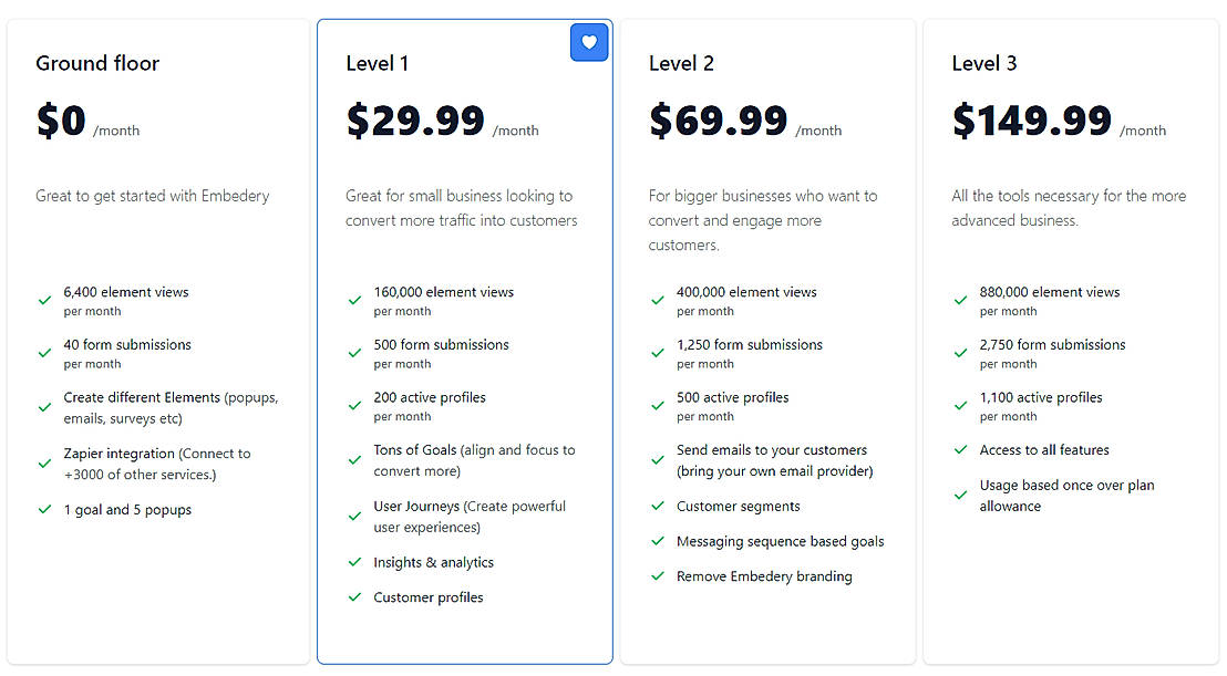 Pricing screenshot