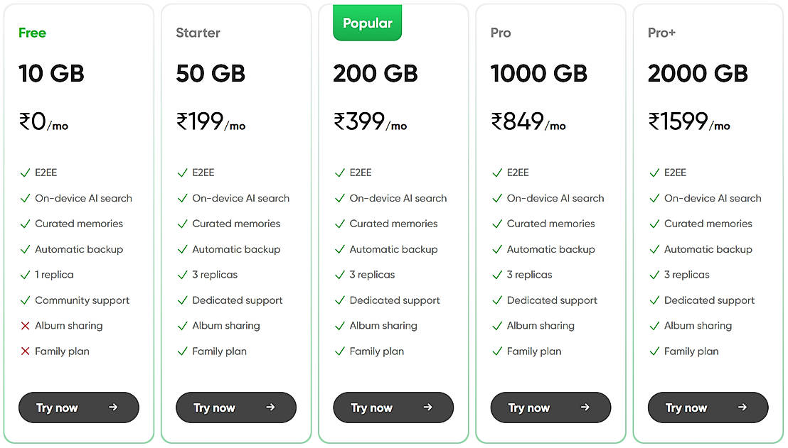Pricing screenshot