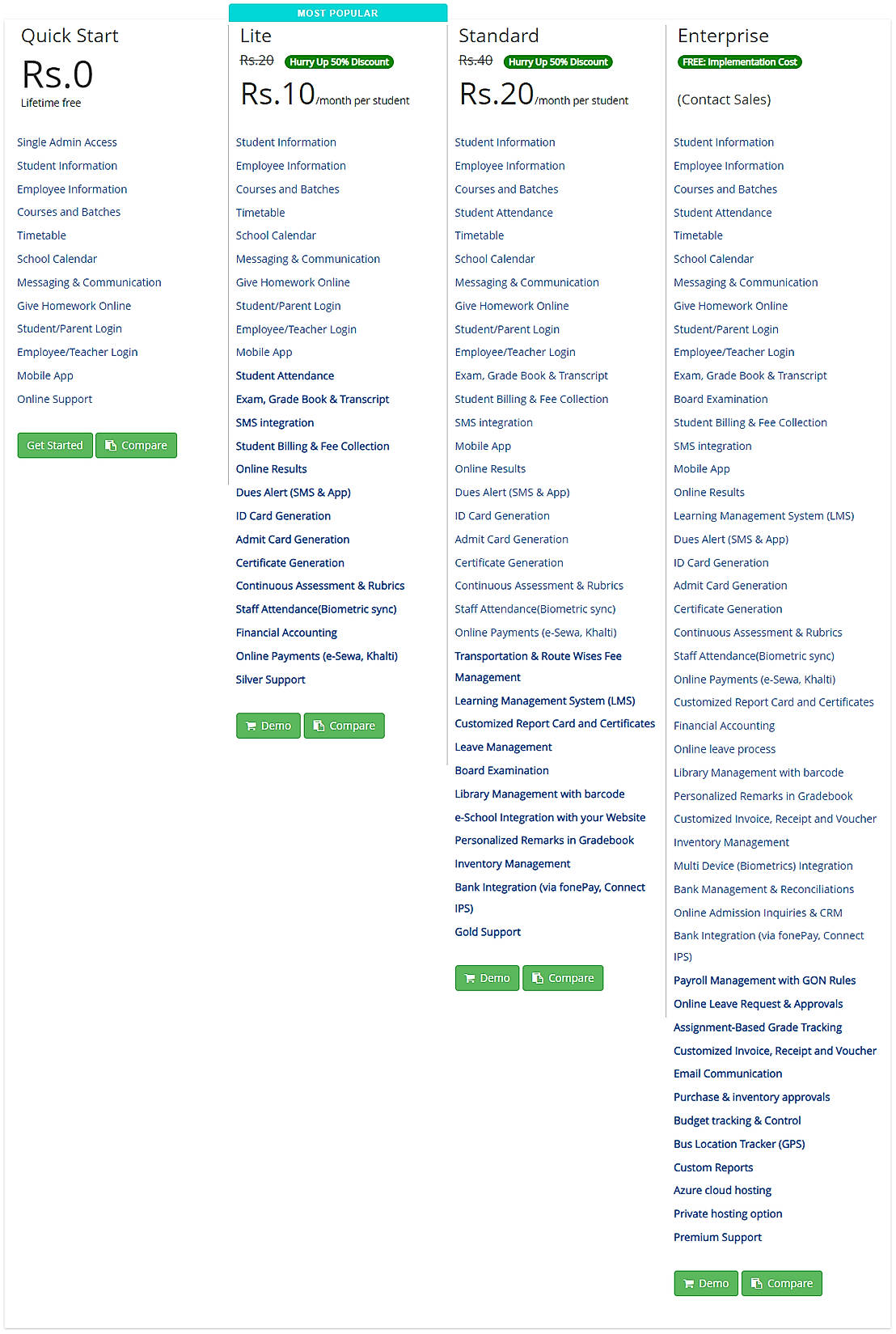 Pricing screenshot