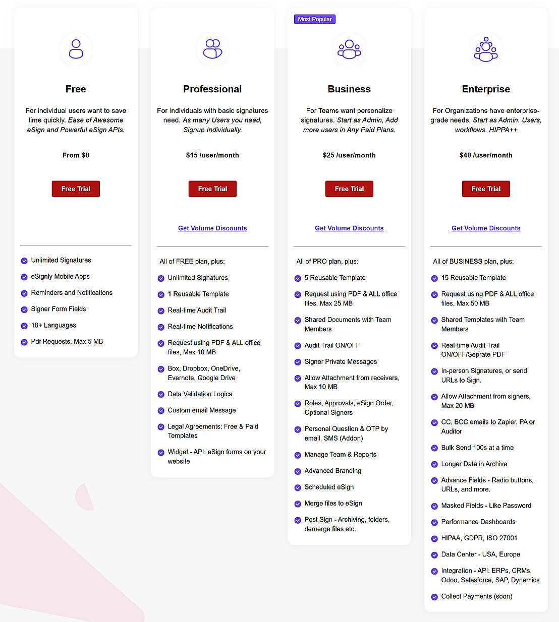 Pricing screenshot