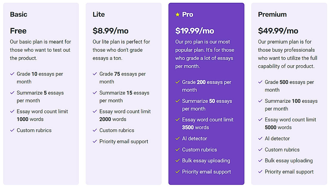 Pricing screenshot