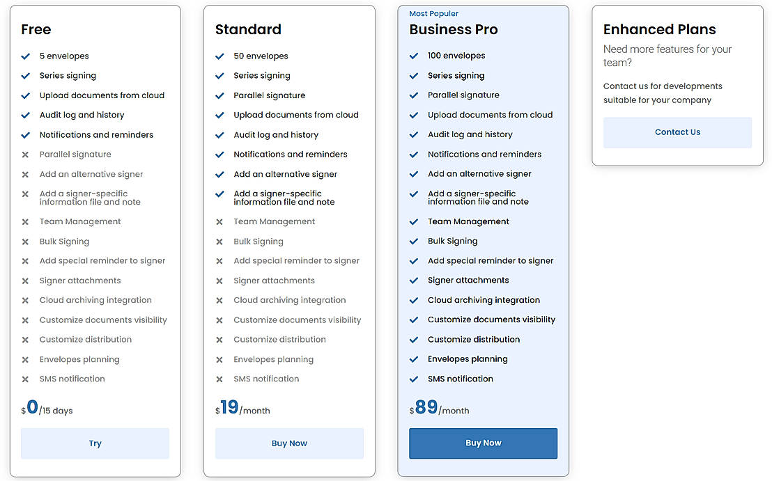 Pricing screenshot