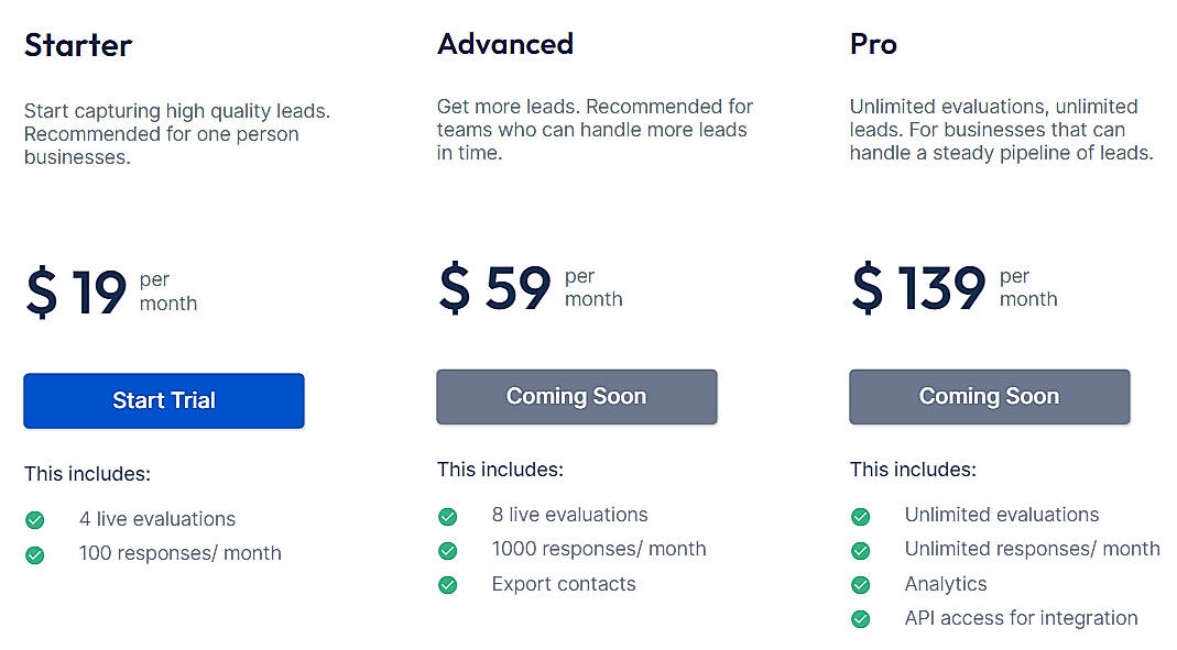 Pricing screenshot