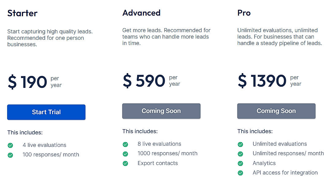 Pricing screenshot