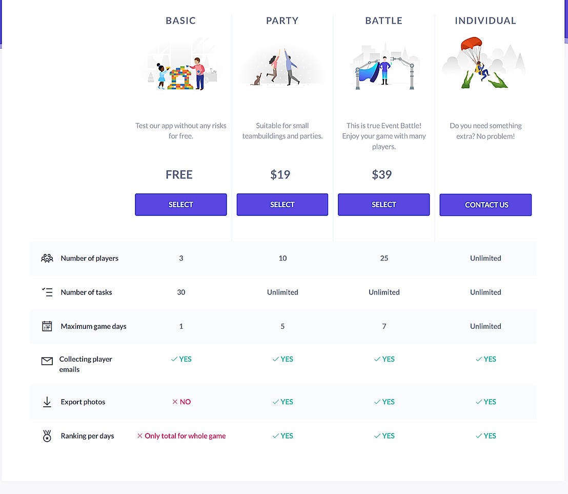 Pricing screenshot