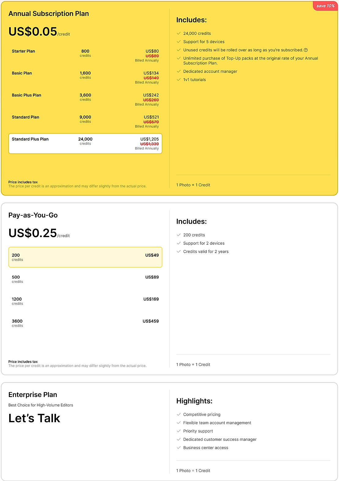 Pricing screenshot