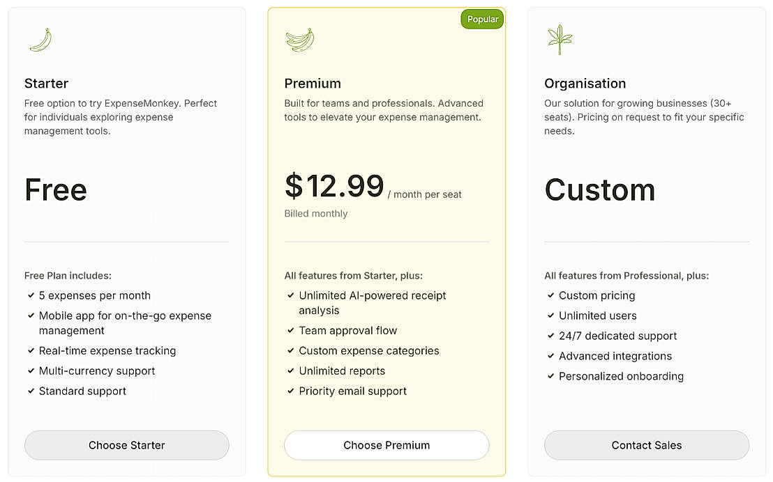 Pricing screenshot