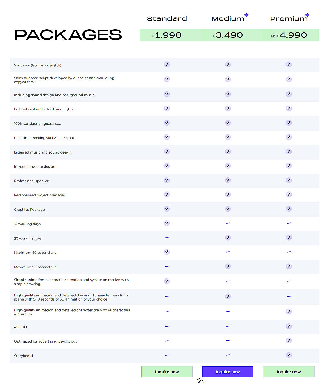 Pricing screenshot