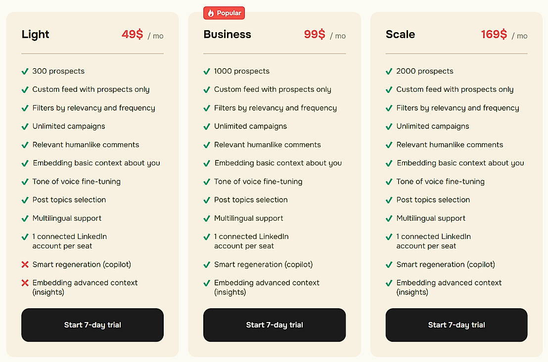 Pricing screenshot