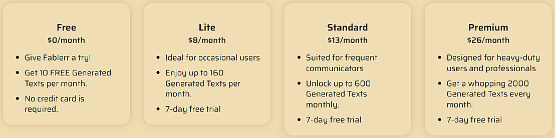 Pricing screenshot