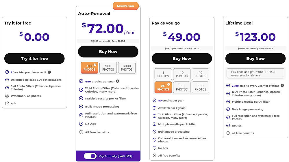 Pricing screenshot