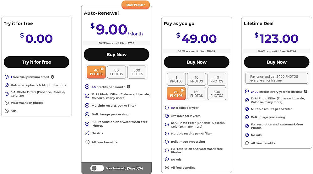 Pricing screenshot
