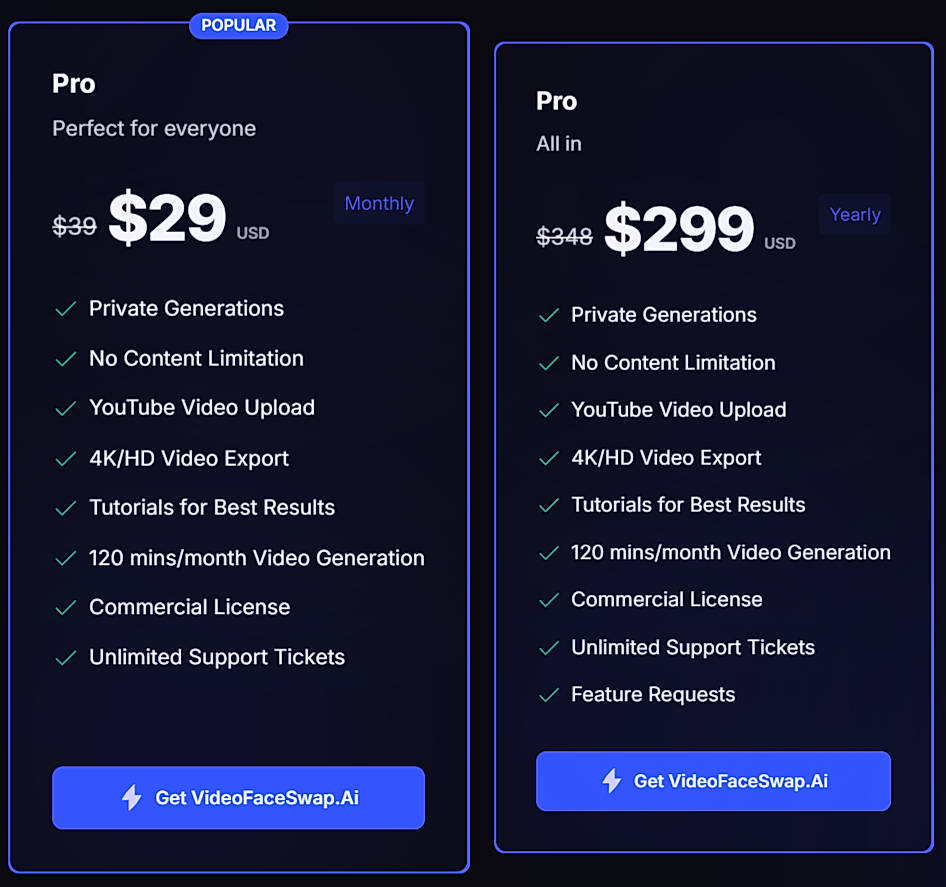 Pricing screenshot