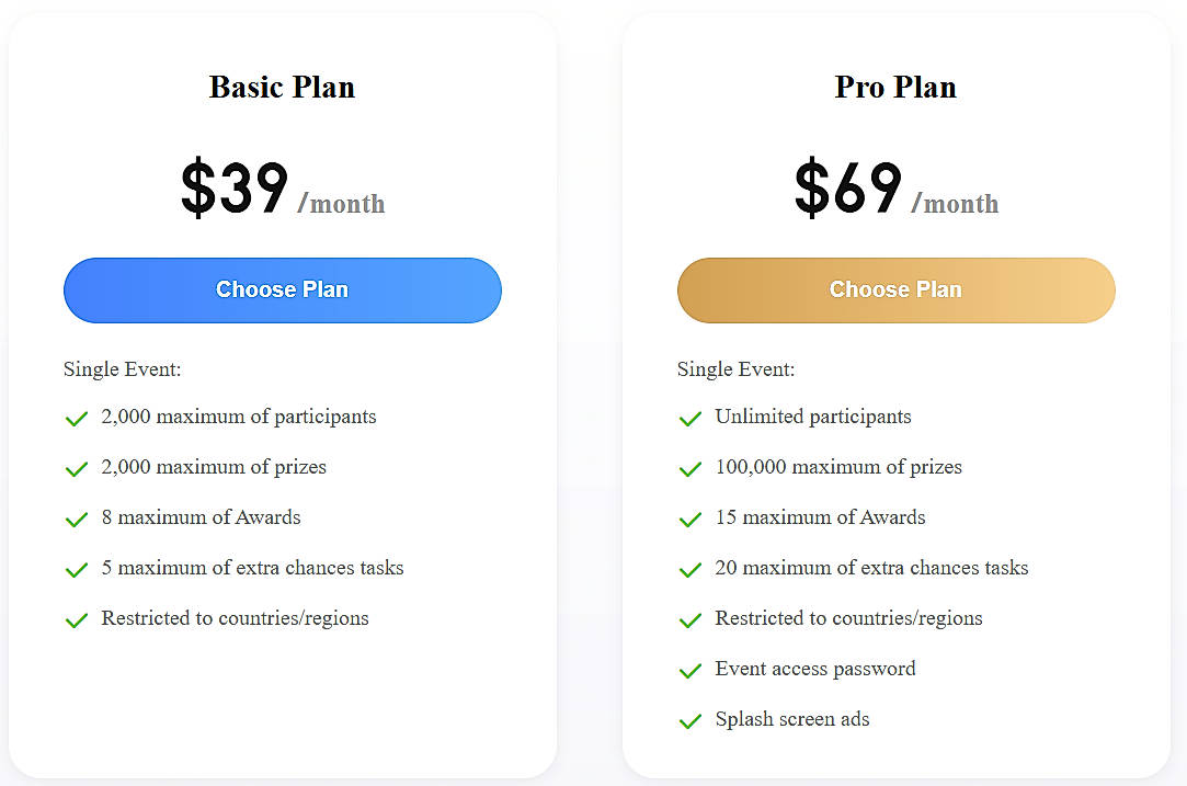 Pricing screenshot