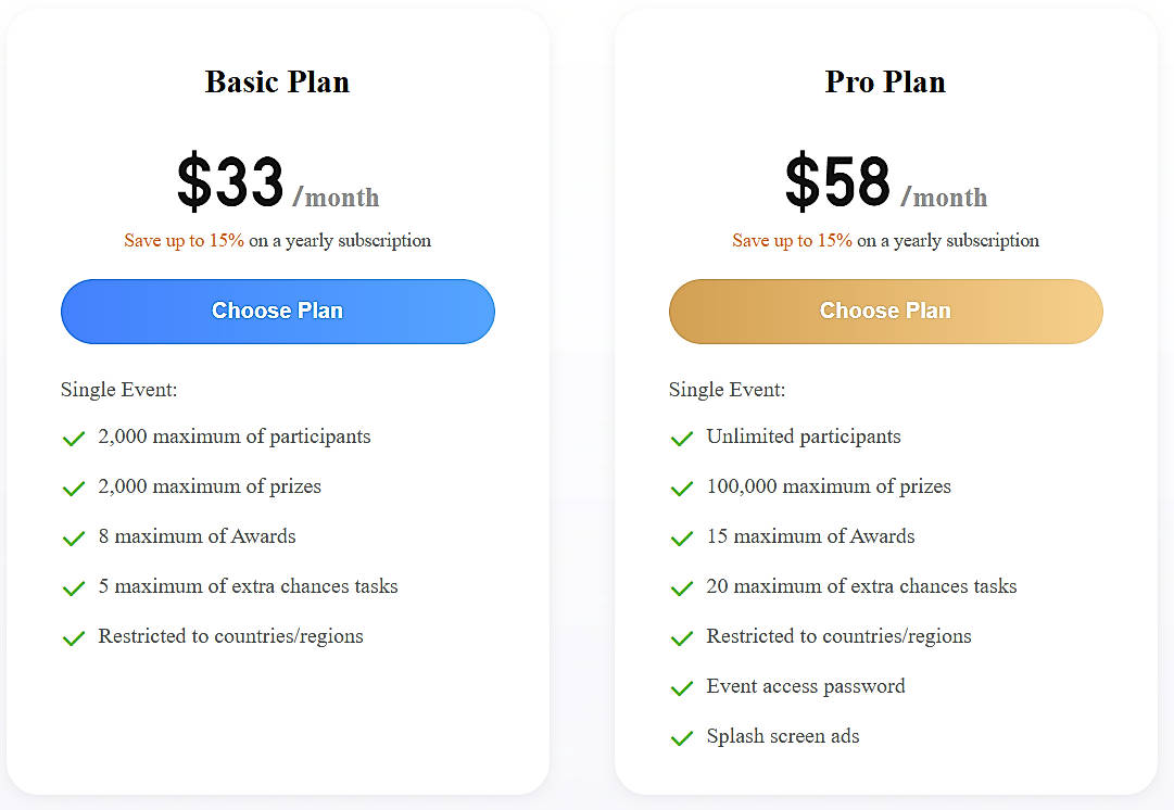 Pricing screenshot