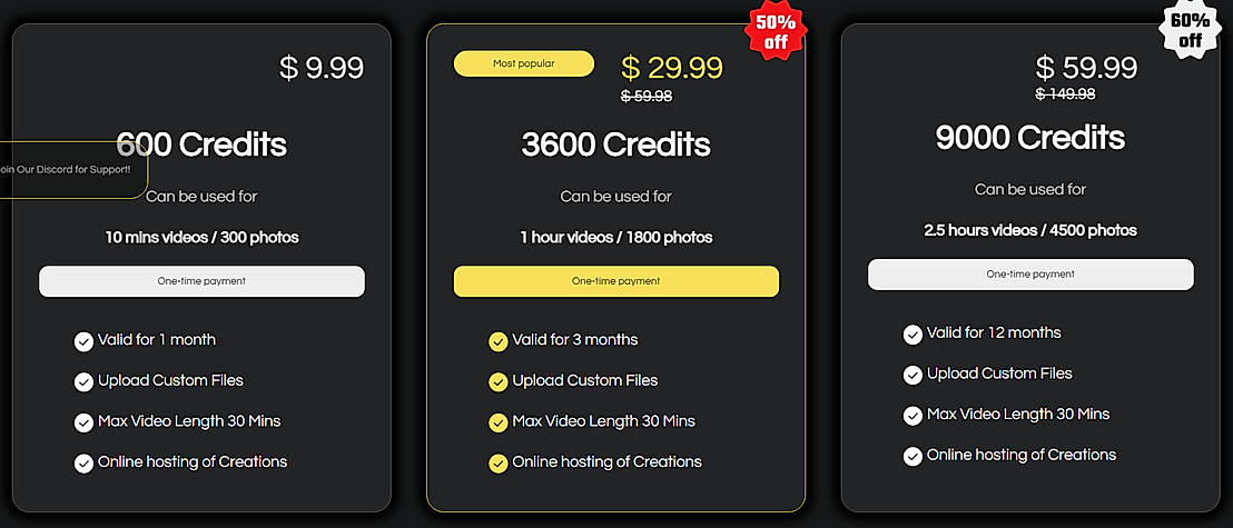 Pricing screenshot