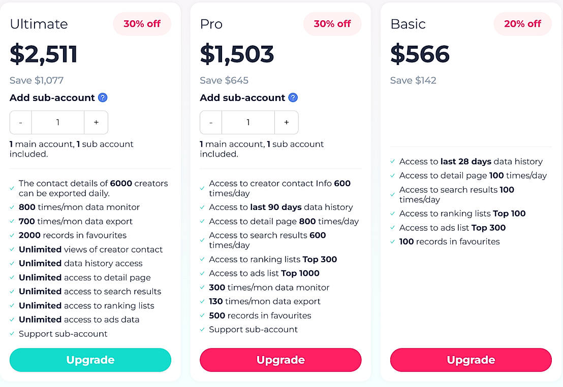 Pricing screenshot