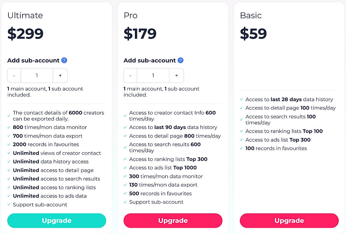 Pricing screenshot