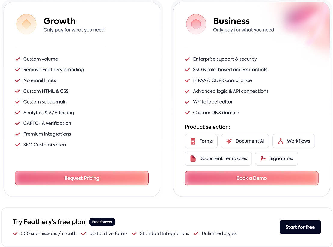 Pricing screenshot