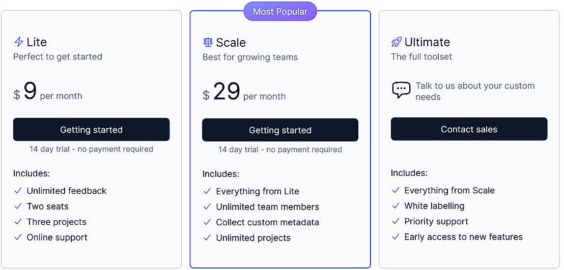 Pricing screenshot