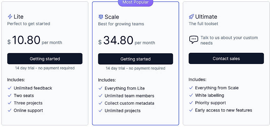 Pricing screenshot