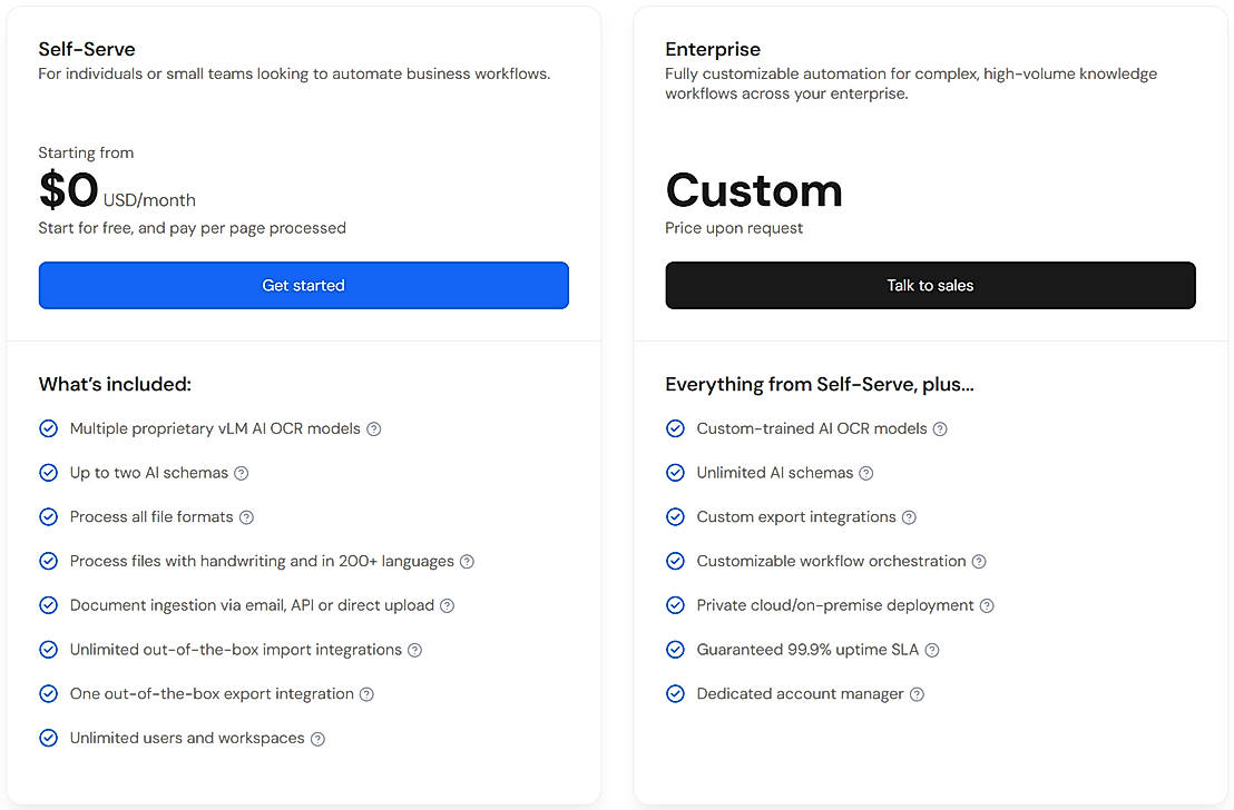 Pricing screenshot