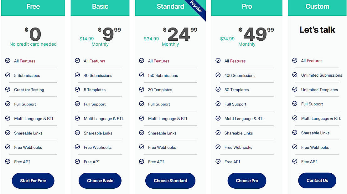 Pricing screenshot
